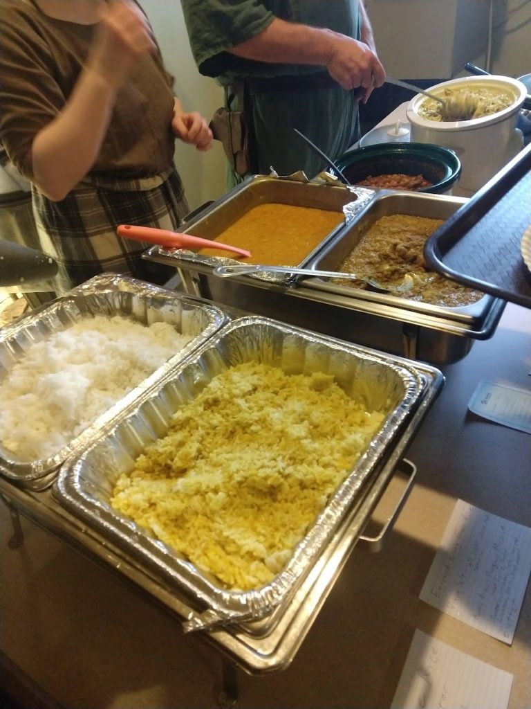 This week's site dinner, hosted by the archers. Consisted of "things on sticks" and "curry".